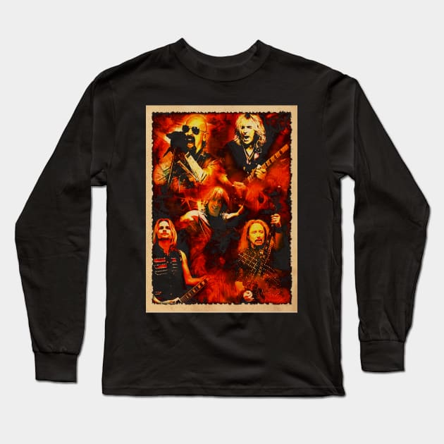 Breaking the Law Vibes Priest Retro Metal Iconic Couture Threads Long Sleeve T-Shirt by Julie lovely drawings